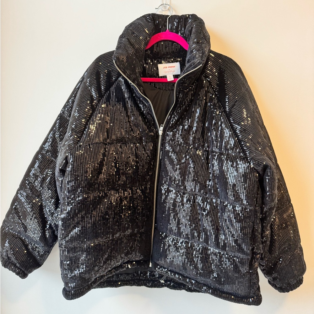 NWT Joe Fresh Black Sequin WOMENS 1X Puffer Jacket winter coat